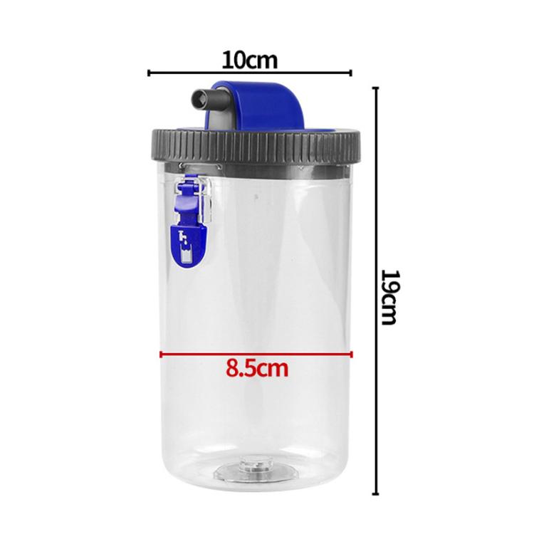 Clear water tank with blue lid, black rim, and side latch, wet vacuum accessory