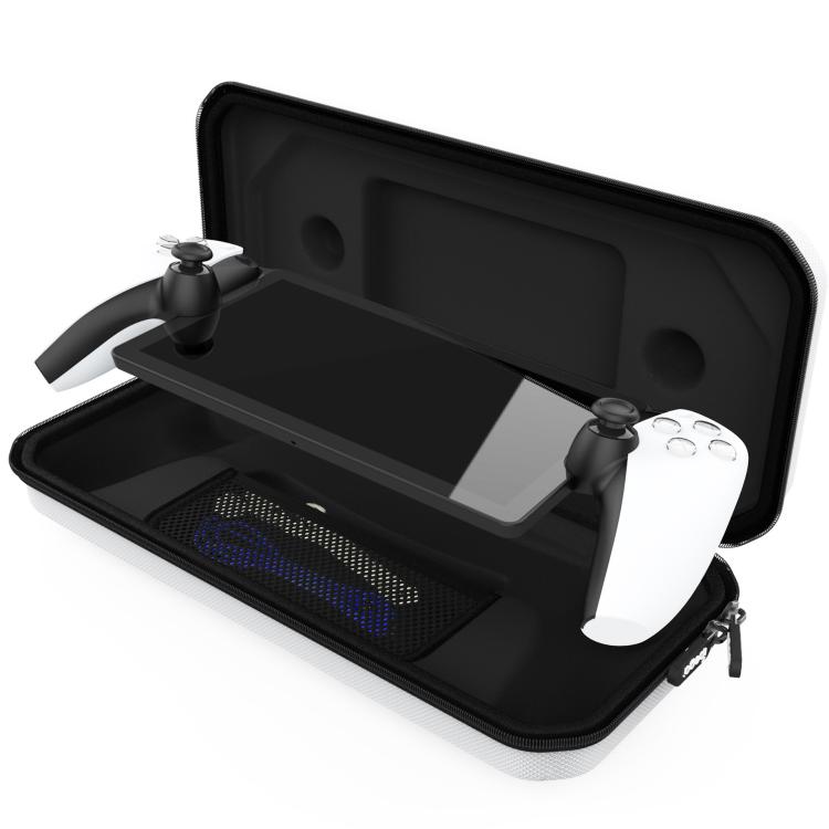 Black EVA hard case open with controller and padded storage compartments