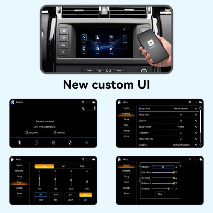 Wireless CarPlay Android Auto decoder installed in car center console, smartphone control