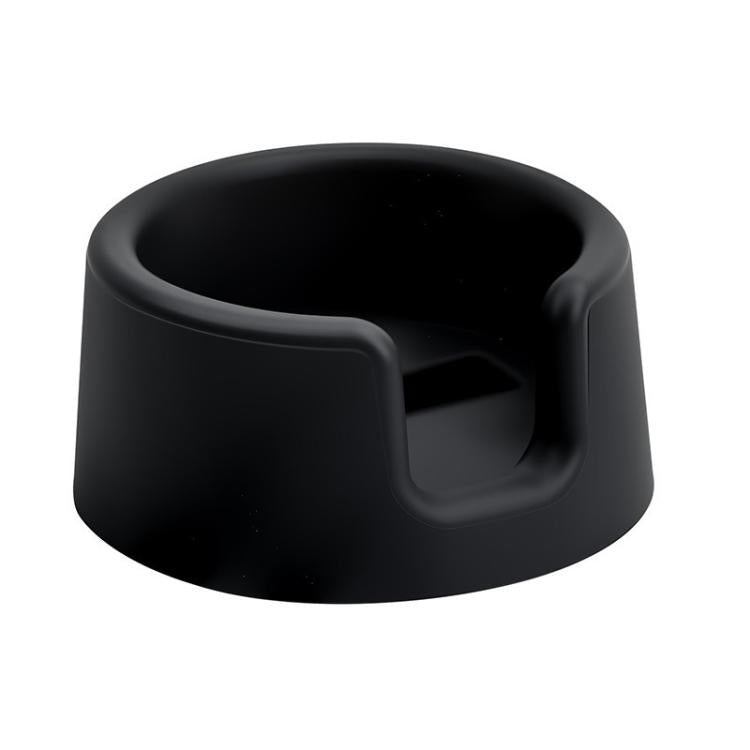 Black coffee portafilter tamping base stand, rounded design with recessed top
