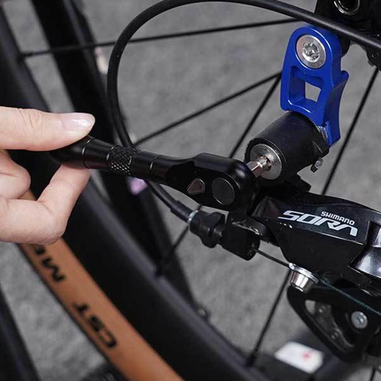 Compact black bicycle ratchet wrench tool with handle for bike repairs
