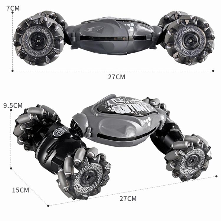 Compact shockproof stunt twist RC car in black and gray with LED headlight