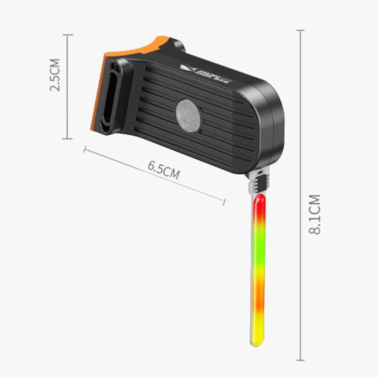 Outdoor bike tail light with black housing and multi-color vertical LED signal strip