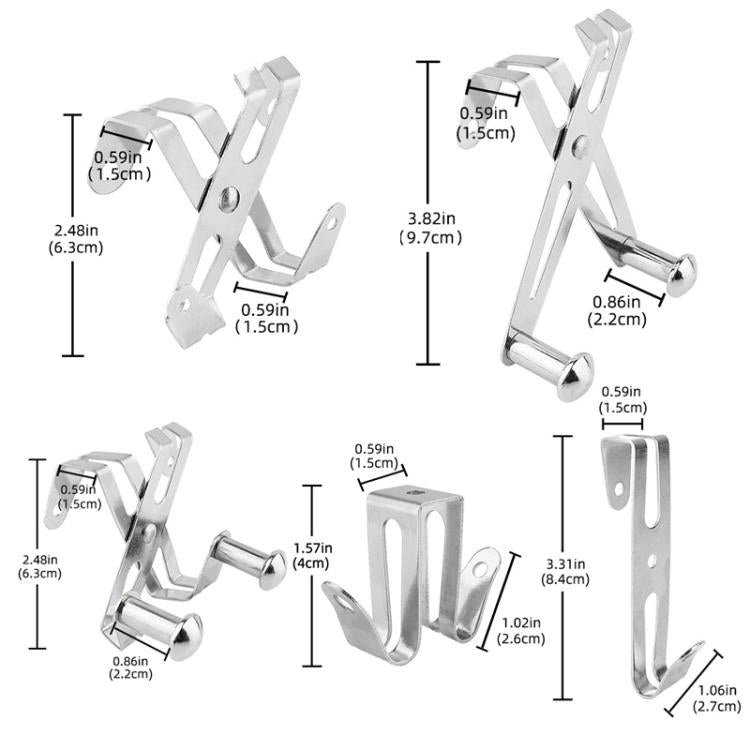 Towel hook set size chart showing mounting bracket and hook measurements