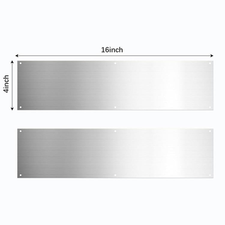 Metal door kick plate protector panel, 16 inch by 4 inch, brushed silver