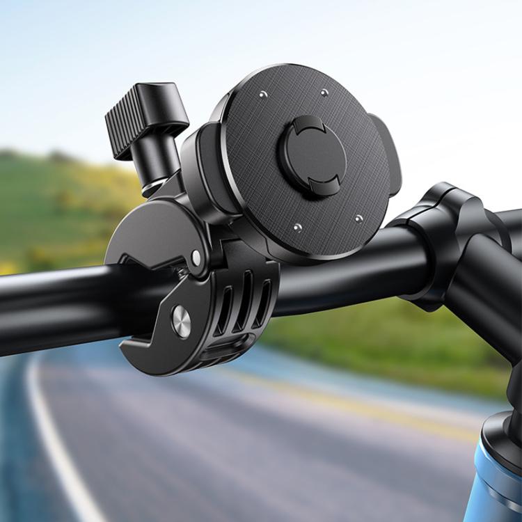 Black handlebar phone navigation holder with swivel cradle and anti-slip clamp