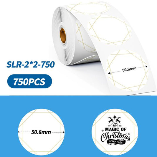 2-inch round adhesive labels, 750pcs, white with gold line pattern, 50.8mm size