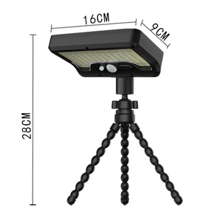 Black solar motion sensor light with 16 x 19 x 28 cm size diagram