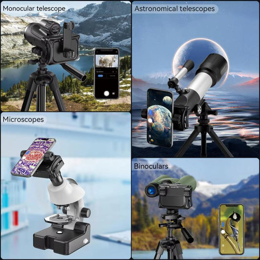 Digital eyepiece camera adapter shown for telescope and microscope use with phone