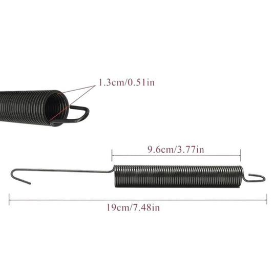 Dishwasher door spring assembly with black coil spring and metal hook ends
