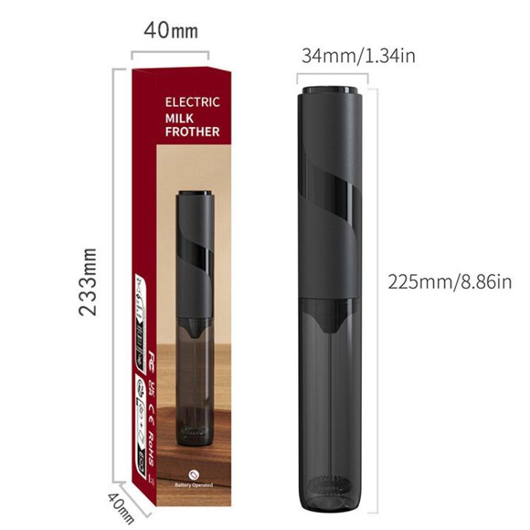 Black handheld electric milk frother dimensions display with compact cylindrical body