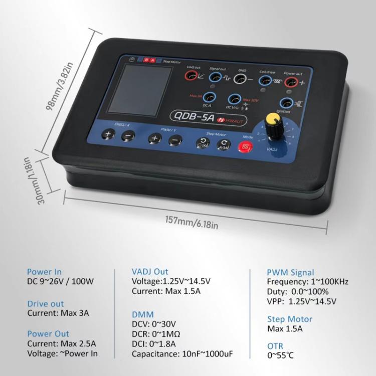 Automotive actuator drive detector oscilloscope size view with TFT panel and dial