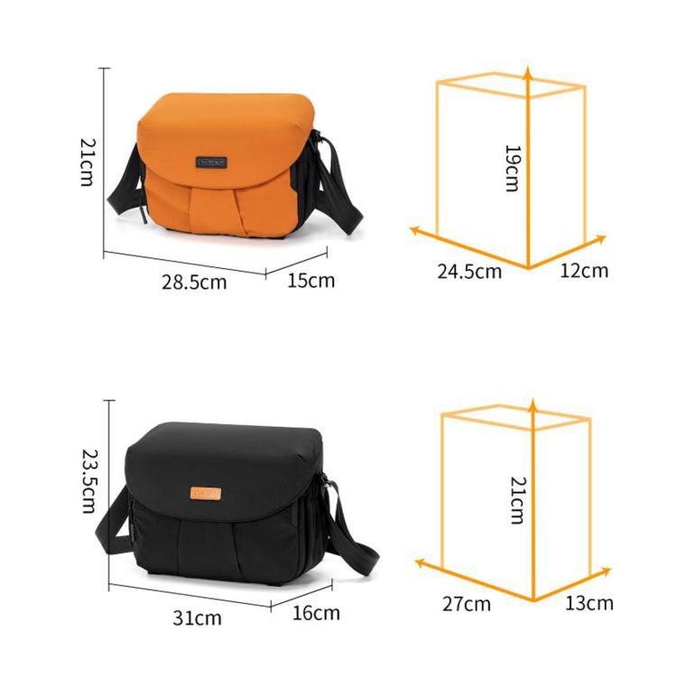 Cwatcun D294 Large Capacity Casual Shoulder Bag DSLR Camera Bag, Orange Medium, Black Medium