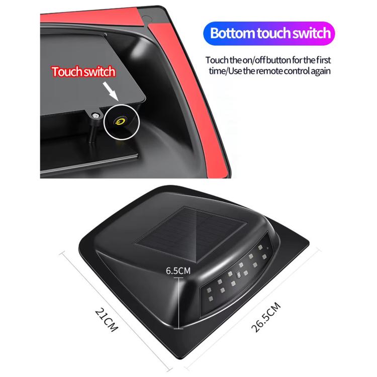 Black solar LED warning light cover with touch switch and solar top window