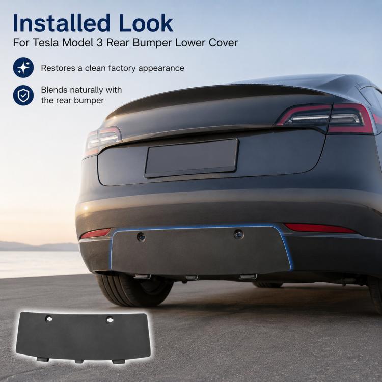 Installed matte black rear bumper lower cover on Tesla Model 3 rear bumper underside