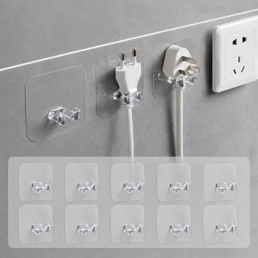 Set of 10 adhesive clear wall hooks for hanging rackets, no-drill wall mounting