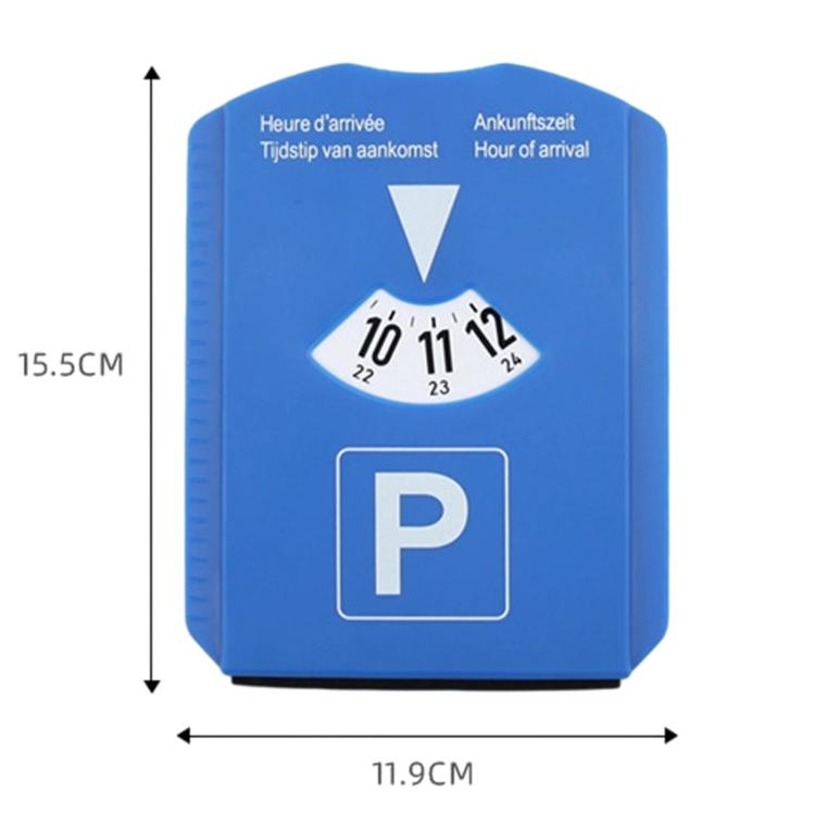Blue parking time disc sign with P symbol; size 11.9cm wide by 15.5cm tall