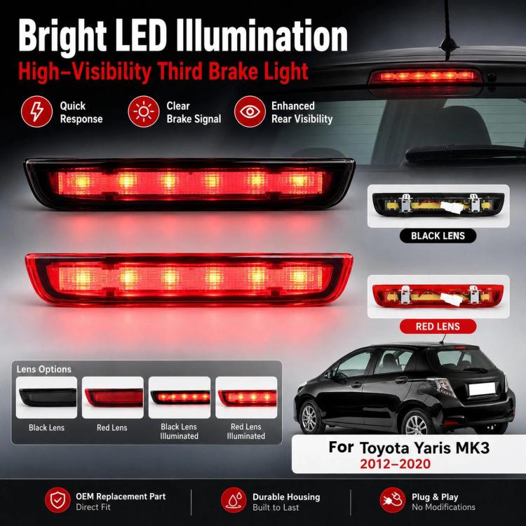 High-visibility LED third brake light module with red illumination lens