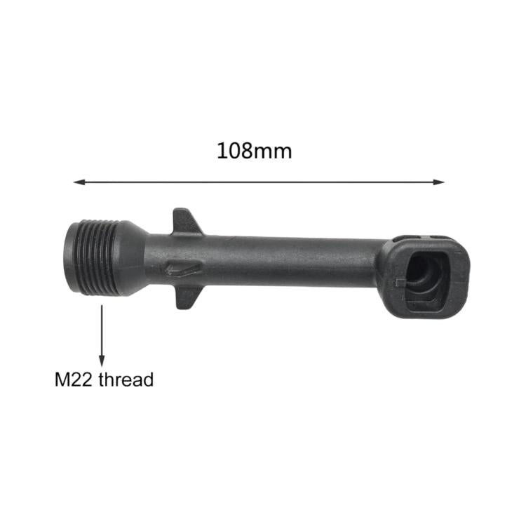 Pressure washer water outlet connector, 108mm long; M22 thread; black outlet socket