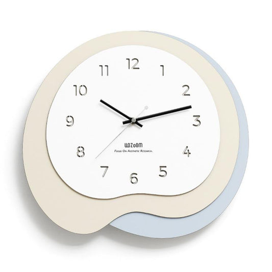 wozoom Modern Irregular Wall Clock Silent Decorative Wood Quartz Clocks For Living Room, Beige Blue With Second Hand, Beige Blue, Green Beige, Black Gray, Beige Blue 3D, Green Beige 3D, Black Gray 3D