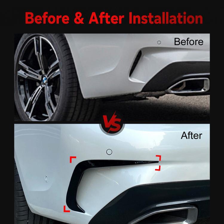 Installed rear wind knife decal around bumper vent opening, black finish
