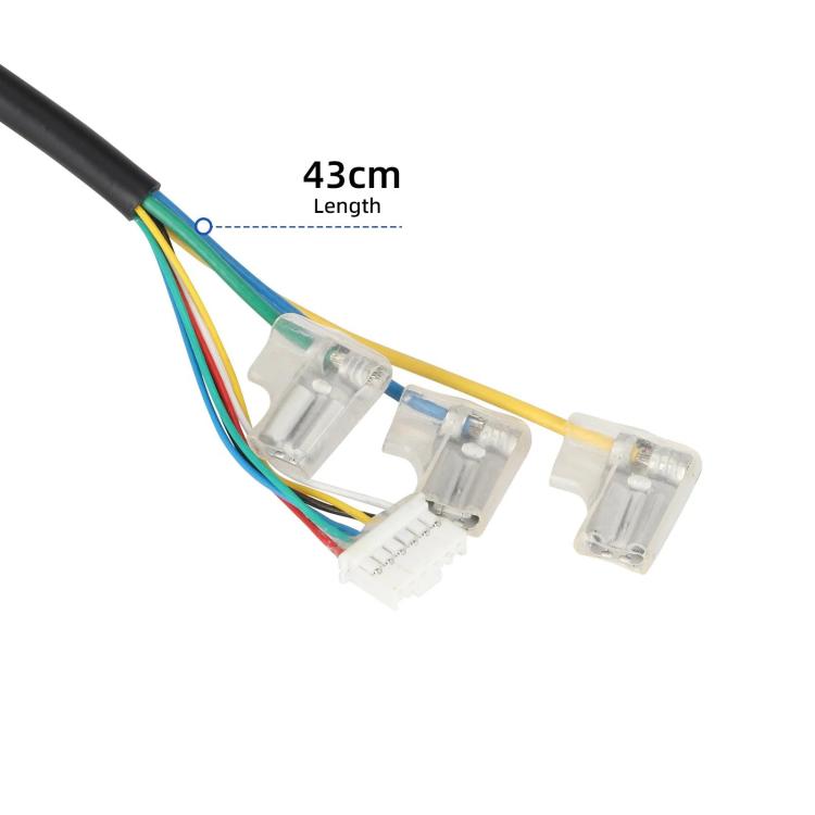 Hub motor wiring harness with multi-color leads and 43cm length label