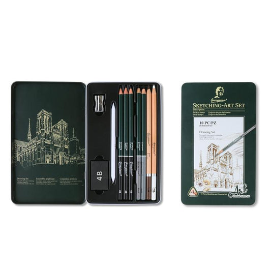 Sketching Pencil Set With Metal Tin Case Graphite Charcoal Drawing Pencils & Art Accessories Kit, Giorgione 10 In 1, Giorgione 12 In 1, Giorgione 19 In 1, Giorgione 27 In 1