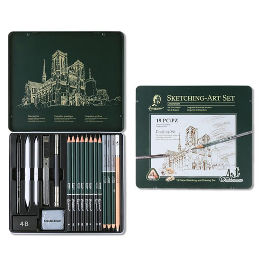 Sketching Pencil Set With Metal Tin Case Graphite Charcoal Drawing Pencils & Art Accessories Kit, Giorgione 10 In 1, Giorgione 12 In 1, Giorgione 19 In 1, Giorgione 27 In 1