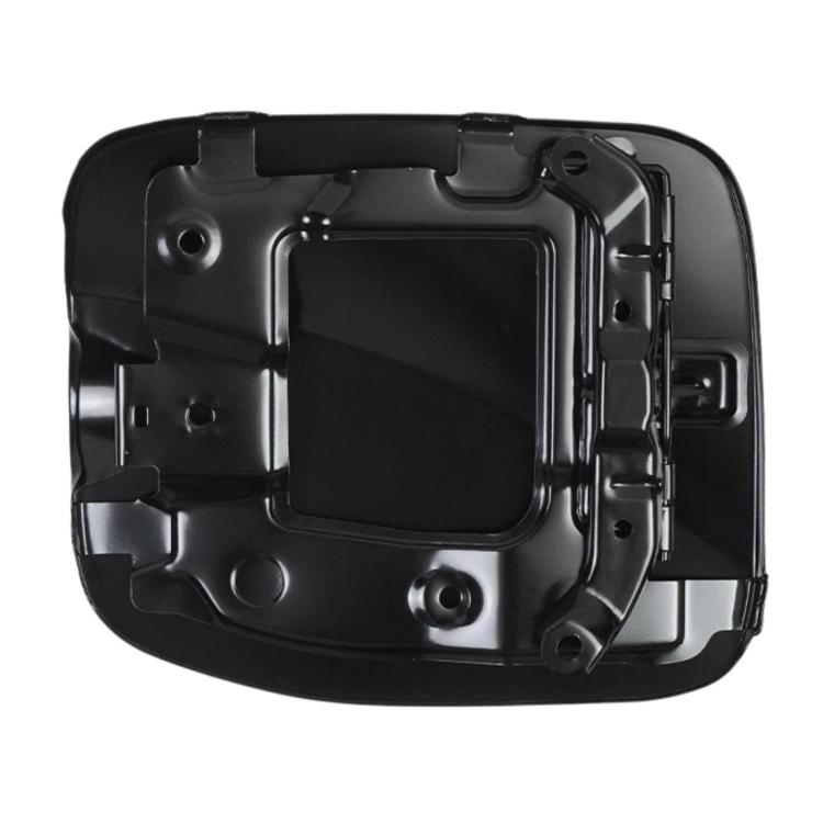 Fuel tank outer cover inner housing, black molded plastic with cutouts and holes