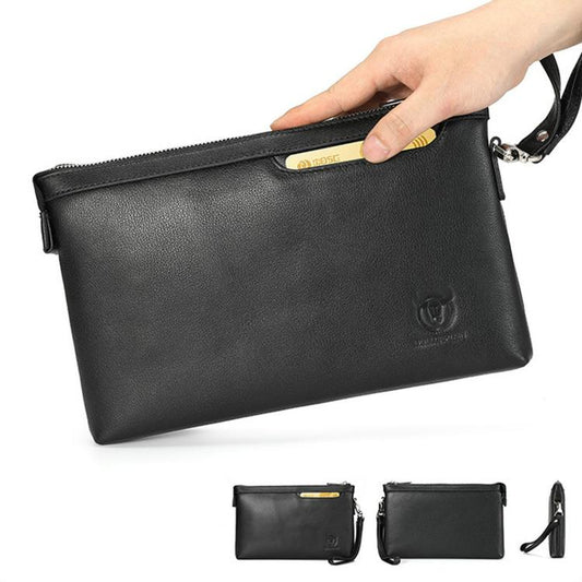 BULL CAPTAIN Mens Genuine Leather Clutch Bag Soft Cowhide Wristlet Purse Wallet Organizer