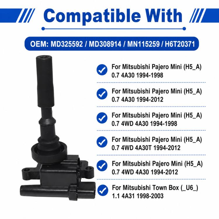 Black ignition coil with connector and rubber boot, front view