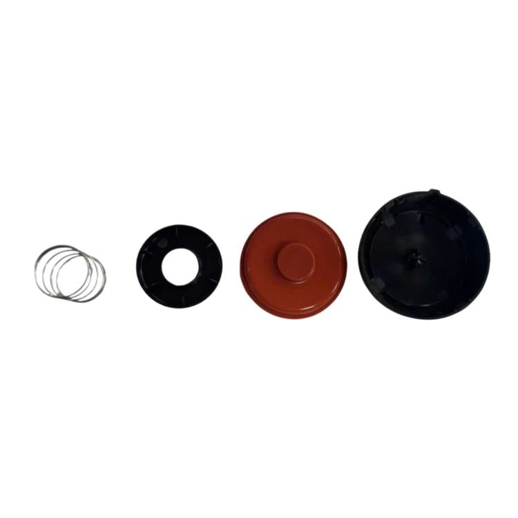Car valve cover kit parts: spring coil, black ring, orange cap, black cover