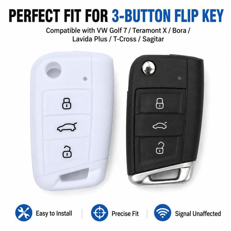 White and black silicone 3-button flip key covers with key ring holes