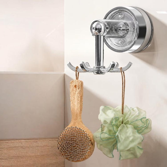 Chrome rotating hook wall mount with three-beam extended hooks for utensil storage