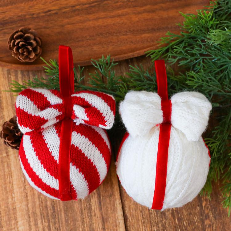 Striped Knitted Bow Christmas Ornament DIY Party Decoration