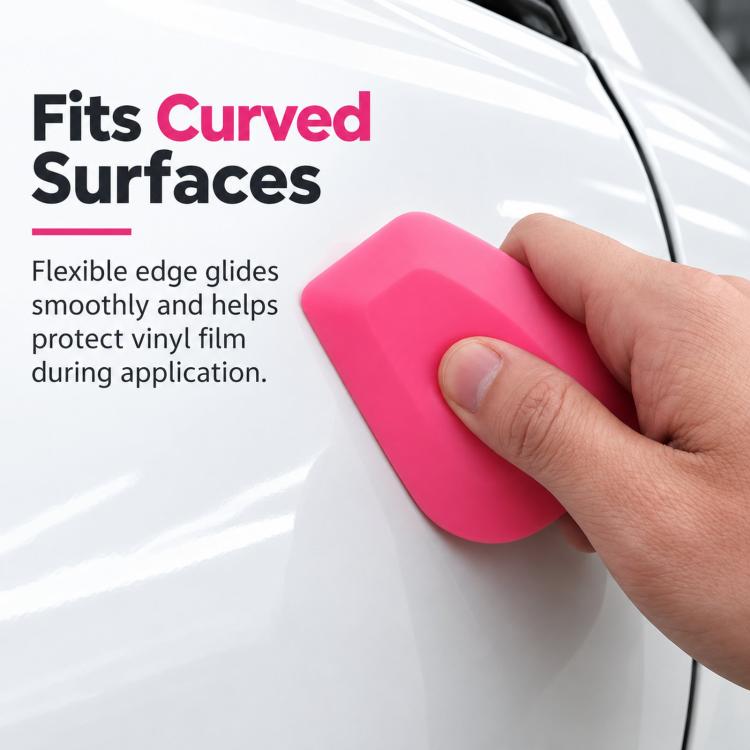 Pink flexible edge squeegee for curved surfaces with rounded working edge