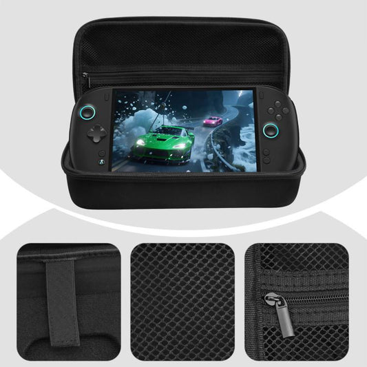 Open black hard EVA case with zipper, molded base, and mesh storage panel