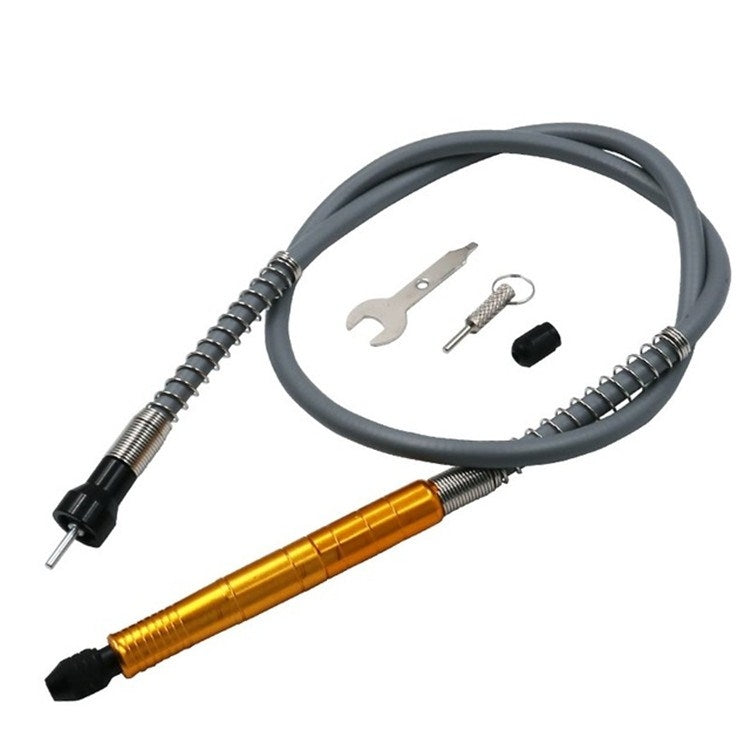 Flexible shaft electric screwdriver kit with gold handle, chuck, and included accessories