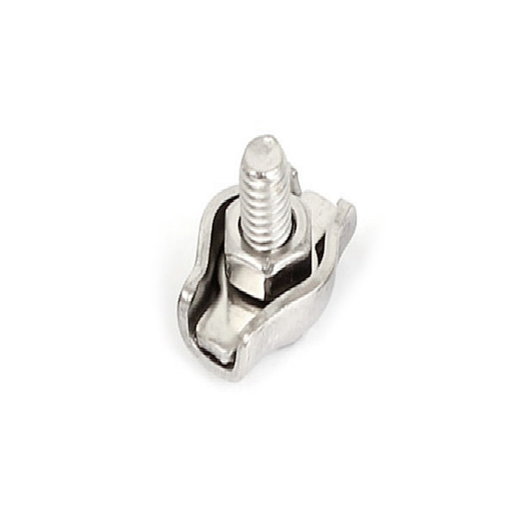 Stainless steel wire rope clamp with threaded stud and double-clip base plate