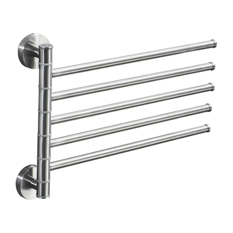 Wall-mounted rotating towel rack with brushed metal finish, five horizontal poles