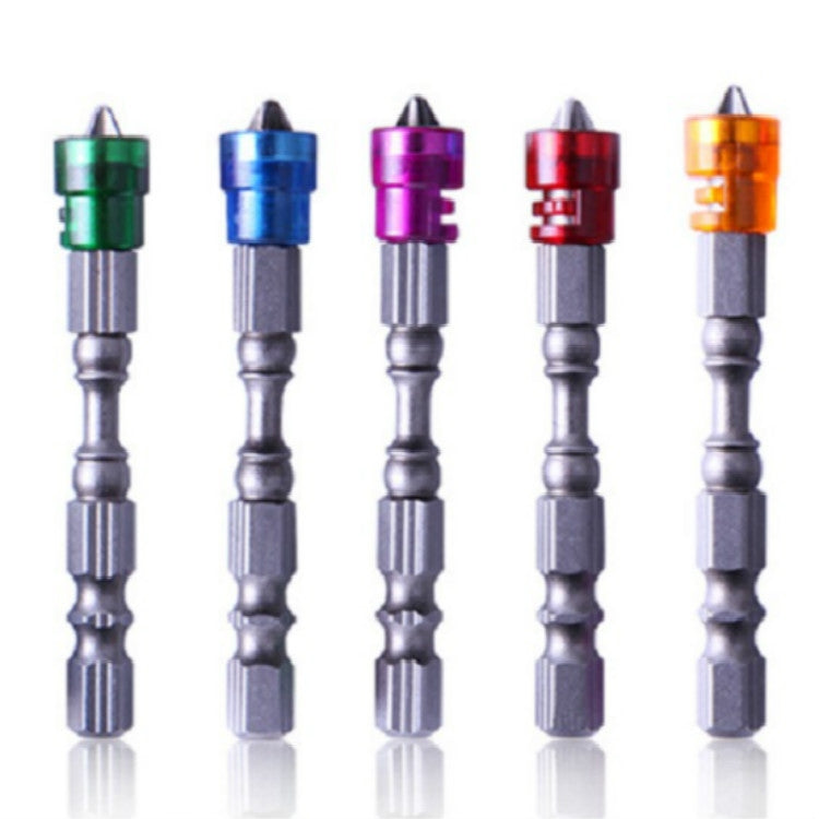 Five magnetic cross drill bits in mixed colors: green, blue, purple, red, orange