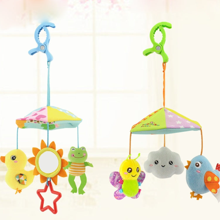 Set of two baby stroller parachute pendants with animal charms and umbrella canopies