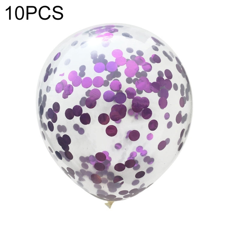 Purple confetti latex balloon, clear round 12 inch party balloon (10-pack)