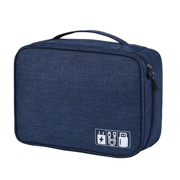 Navy digital cable organizer pouch with handle and zipper, for chargers and cords