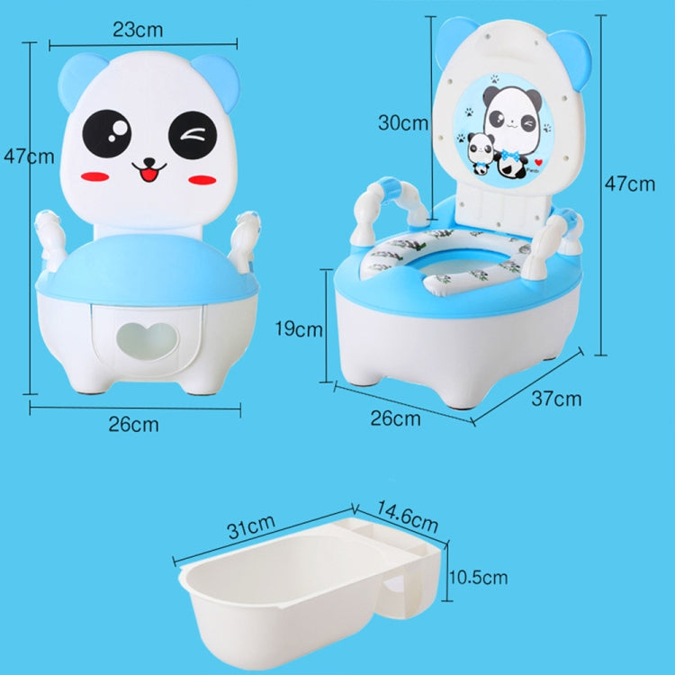 White potty training seat with character backrest, heart opening, and size diagram