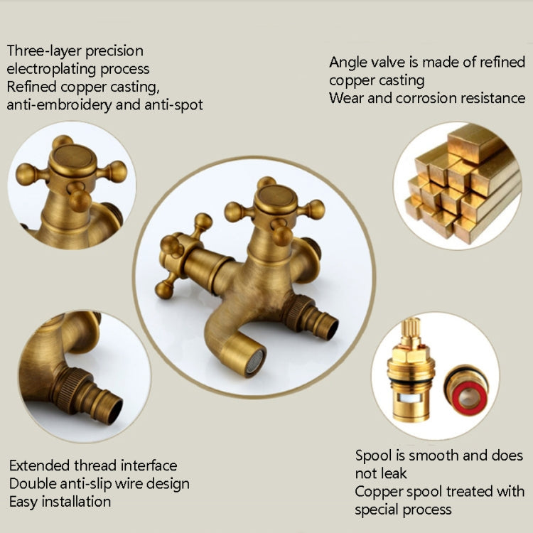 Antique washing faucet kit with smooth spool and included fittings, brass finish