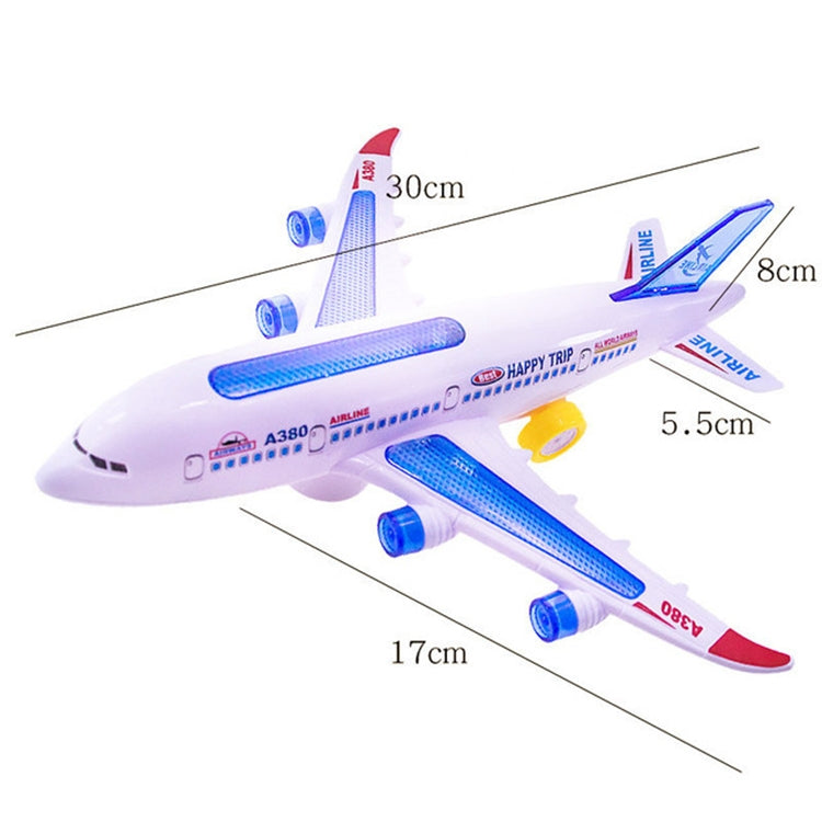 White and blue toy airplane model size: 30cm long, 17cm wingspan, 8cm height
