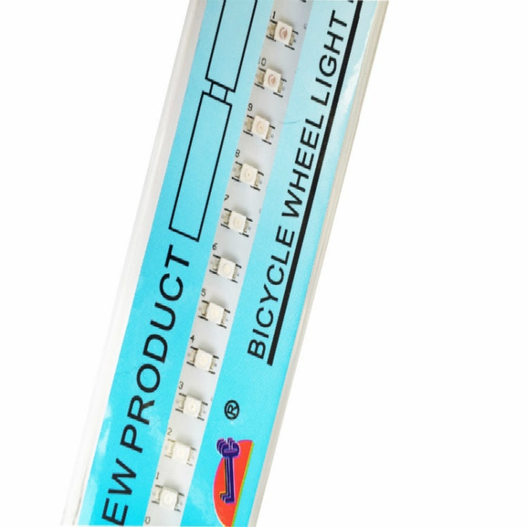 Packaging close-up for bike wheel light strip with “BIcycle Wheel Light” text