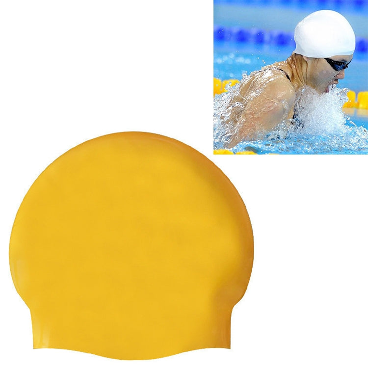 Glossy seamless silicone swimming cap, yellow