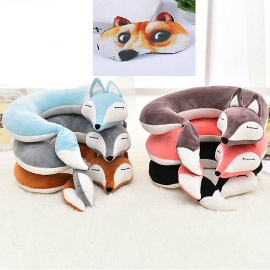 Lovely Fox Animal Cotton Plush U Shape Neck Pillow for Travel Car Plane Travel, 30x30x8cm